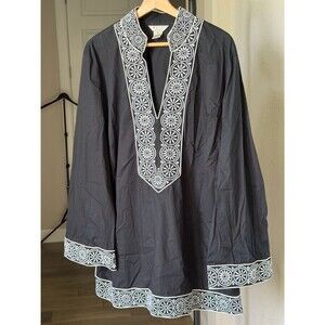 Nexx Women's Black and White Tunic Embroidered Top V-Neck Sleeve 2x  Boho